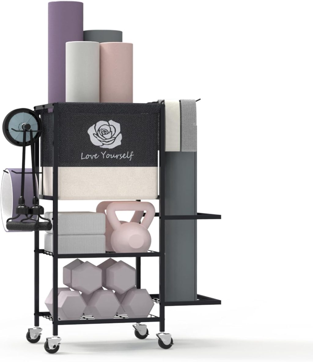 Yoga Mat Storage Rack,Home Gym Storage Rack Gym Workout Equipment Storage Organizer Fitness Weight Rack on Wheels for Yoga Mat,Yoga Block,Foam Roller,Resistance Band,Dumbbell,Kettlebell and Other Workout Accessories Yoga Mat Storage Rack,Home Gym Storage Rack Gym Workout Equipment Storage Organizer Fitness Weight Rack on Wheels for Yoga Mat,Yoga Block,Foam Roller,Resistance Band,Dumbbell,Kettlebell and Other Workout Accessories