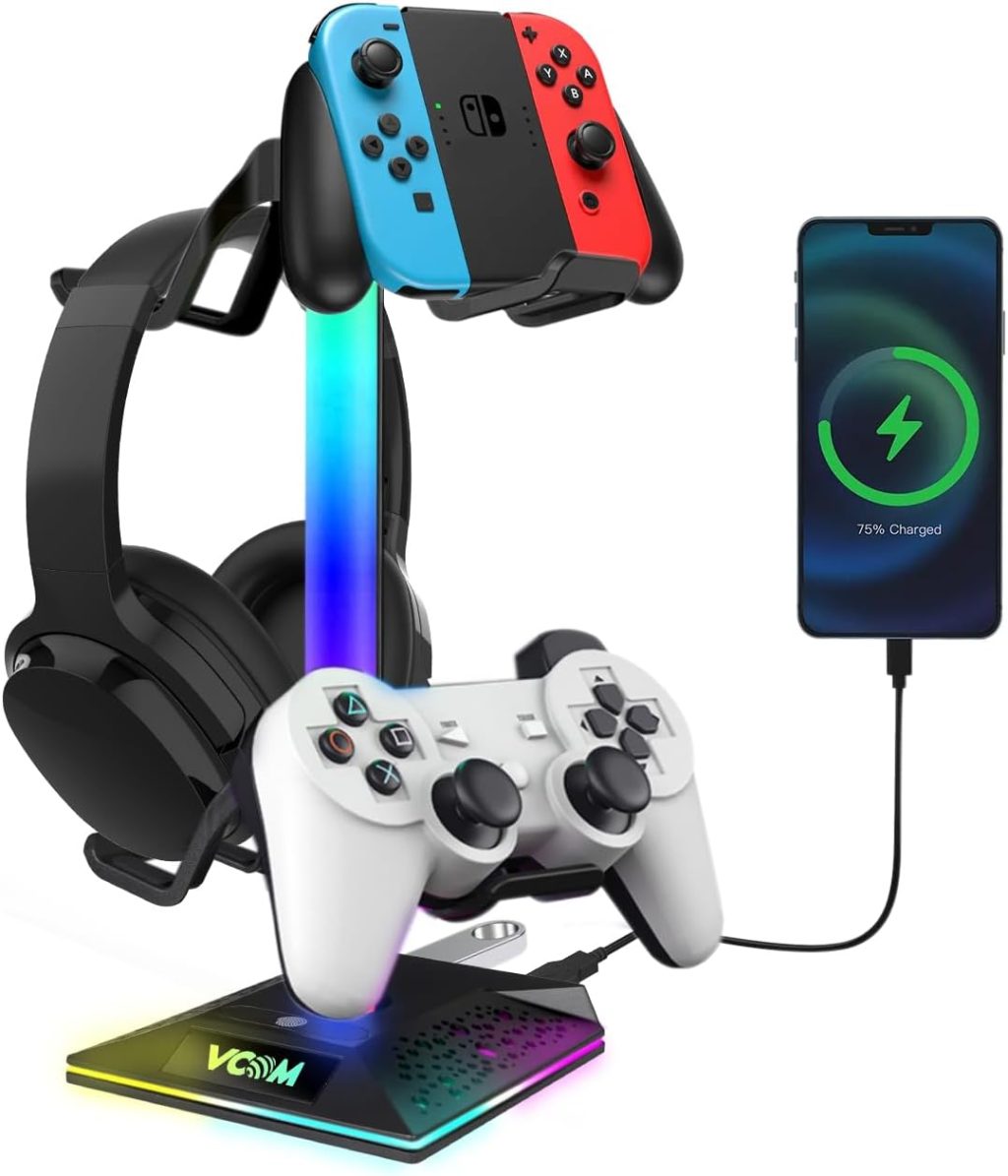 RGB Gaming Headphones Stand with 2 USB Ports Headset Stand with 10 Light Modes and Non-Slip Rubber, Suitable for All Earphone Accessories, Best Gift for Husband, Kids, Boyfriend RGB Gaming Headphones Stand with 2 USB Ports Headset Stand with 10 Light Modes and Non-Slip Rubber, Suitable for All Earphone Accessories, Best Gift for Husband, Kids, Boyfriend