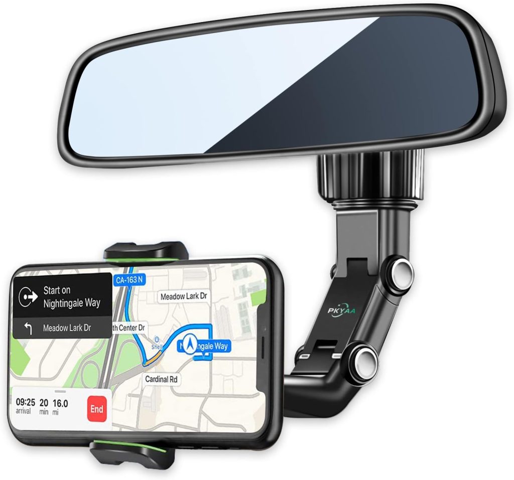 PKYAA Rearview Mirror Phone Mount Holder for Car, 360° Rotating , Multifunctional Mount Phone and GPS Holder Universal Car Phone Holder for All Smartphones PKYAA Rearview Mirror Phone Mount Holder for Car, 360° Rotating , Multifunctional Mount Phone and GPS Holder Universal Car Phone Holder for All Smartphones