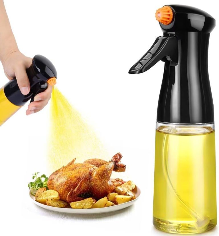 Oil Sprayer for Cooking, Upgraded Olive Oil Sprayer Bottle, Air Fryer Accessories, Oil Mister 7oz/200ml Oil Vinegar Spritzer, Kitchen Gadgets for Salad, BBQ, Roasting (Black)