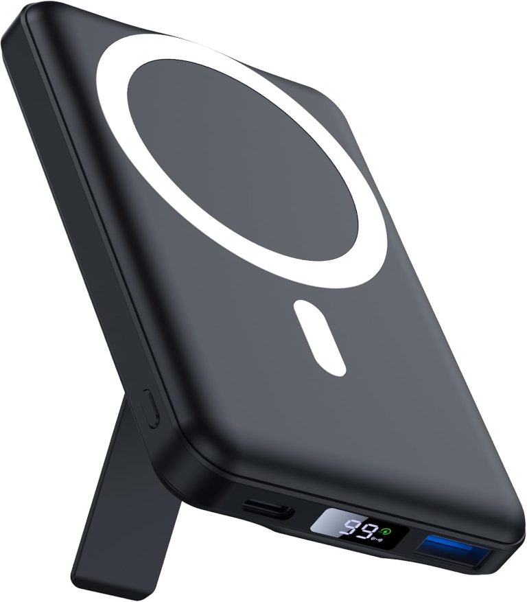 AOGUERBE for Magsafe Battery Pack, 10000mAh Magnetic Power Bank with (22.5W) USB-C Fast Charging, Wireless Mag-Safe Portable Charger with LED Display & Foldable Stand for iPhone 16/15/14/13/12 Series