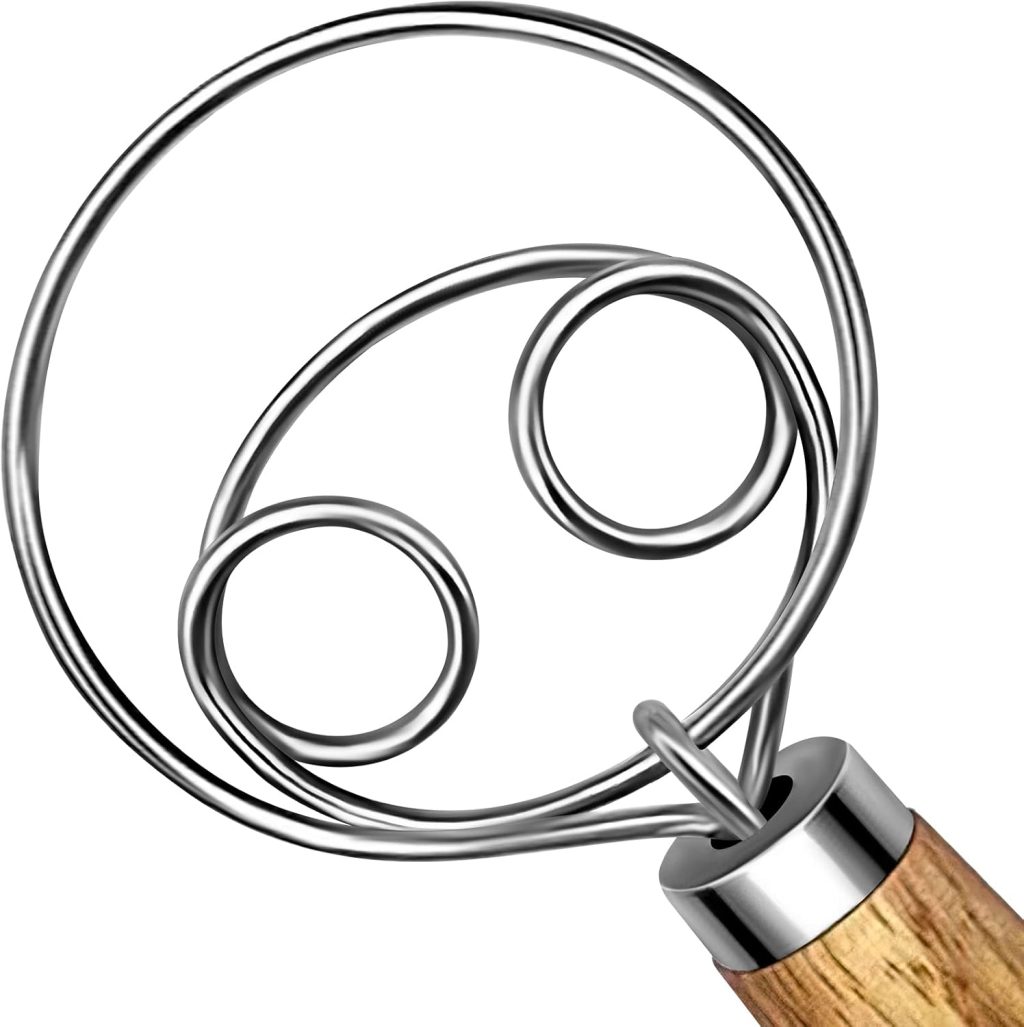Danish Dough Whisk Stainless Steel Dough Hook Dutch Whisk for Sourdough Bread Dough Mixer Hand Wooden Handle Kitchen Whisking Mixing Tool Bread Making Tools and Supplies Danish Dough Whisk Stainless Steel Dough Hook Dutch Whisk for Sourdough Bread Dough Mixer Hand Wooden Handle Kitchen Whisking Mixing Tool Bread Making Tools and Supplies