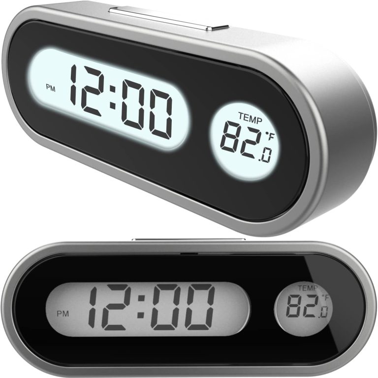 Small Clock Car Clock and Temperature with Fahrenheit Blue Backlight 2 in 1, Small Electronic Clock for Dashboard Car Clock, Vehicle Lcd Backlight Digital Dashboard Clock Adhesive (Includes Battery)