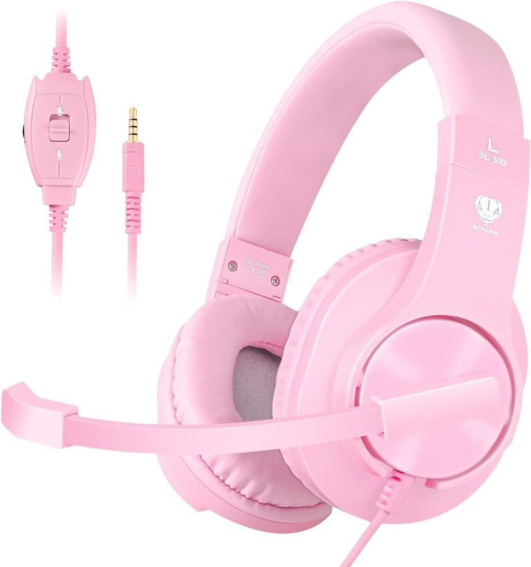Gaming Headset for PS5,PS4,Xbox,PC, Kids Headphones with Mic for School Supplies,Pink Headphones Wired for Girls,Headset for Nintendo Switch,Pink Headset (Pink)