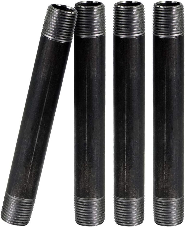 1/4 Inch Black Pipe Nipple, Quarter Inch Malleable Steel Pipes Nipples Fitting, Build DIY Vintage Furniture, 1/4″ x 8″ (Pack Of 4)