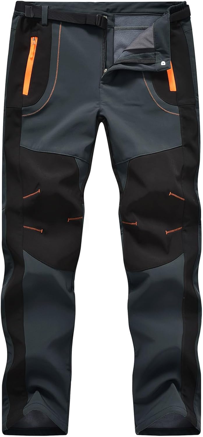 TBMPOY Men’s Snow Ski Hiking Pants Waterproof Winter Fleece Lined Pants Camping Skiing Ice Fishing Pants with Belt