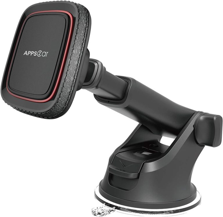 APPS2Car Magnetic Phone Car Mount, Dashboard Windshield Industrial-Strength Suction Cup Car Phone Mount Holder with Adjustable Telescopic Arm,6 Strong Magnets, for Cell Phones(Metal Sticker Need)