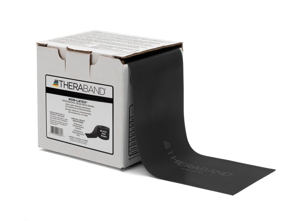 THERABAND Resistance Band 25 Yard Roll, Special Heavy Black Non-Latex Professional Elastic Bands For Upper & Lower Body Exercise, Physical Therapy, Pilates, & Rehab, Dispenser Box, Level 6 THERABAND Resistance Band 25 Yard Roll, Special Heavy Black Non-Latex Professional Elastic Bands For Upper & Lower Body Exercise, Physical Therapy, Pilates, & Rehab, Dispenser Box, Level 6