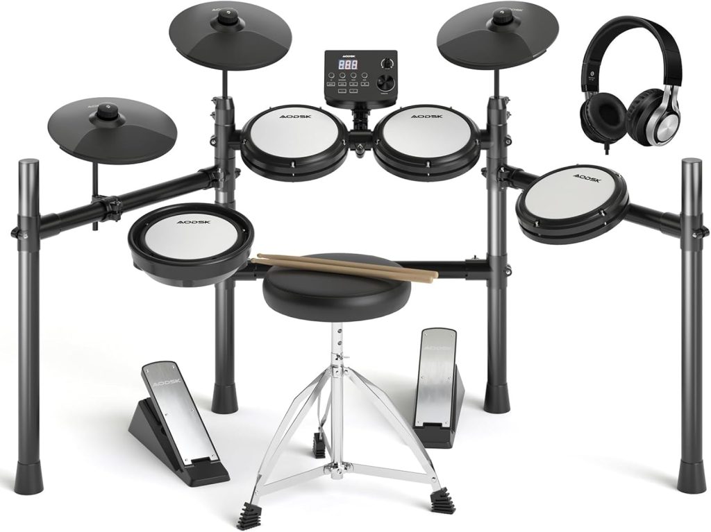 AODSK Electric Drum Set with Quiet Mesh Pads,Electronic Drum for Beginner,USB MIDI,Throne,Headphones,Sticks, Included 15 Kits and 195 Sounds,AED-403 AODSK Electric Drum Set with Quiet Mesh Pads,Electronic Drum for Beginner,USB MIDI,Throne,Headphones,Sticks, Included 15 Kits and 195 Sounds,AED-403