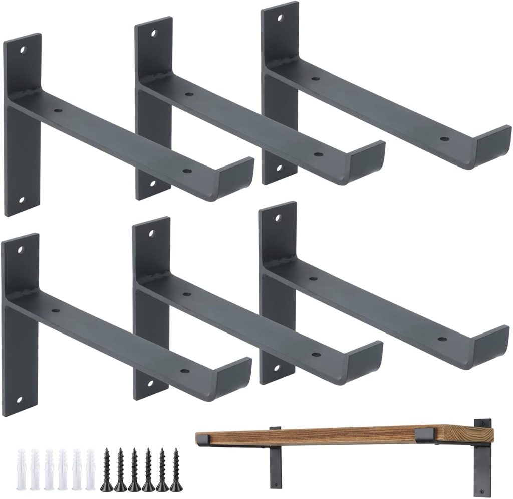 Shelf Brackets 6 Pack, Heavy Duty Floating T Shelf Brackets with Lip for DIY, Wall Mounted Industrial Metal Shelf Support for Wooden Boards with Screws Black 6pcs 8″ Shelf Brackets 6 Pack, Heavy Duty Floating T Shelf Brackets with Lip for DIY, Wall Mounted Industrial Metal Shelf Support for Wooden Boards with Screws Black 6pcs 8″