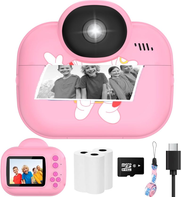 Kids Camera Instant Print Camera for Kids, Toddler Camera Christmas Birthday Gifts for Girls Boys, 1080P HD Digital Video Cameras, Instant Camera Toy for 4 5 6 7 8 9 10 Year Girl with SD Card (Pink)