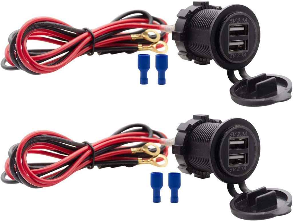 Dual USB Charger Socket Waterproof Power Outlet 12V/24V 2.1A & 2.1A for Car Boat Marine RV Mobile Blue LED Dual USB Charger Socket Waterproof Power Outlet 12V/24V 2.1A & 2.1A for Car Boat Marine RV Mobile Blue LED