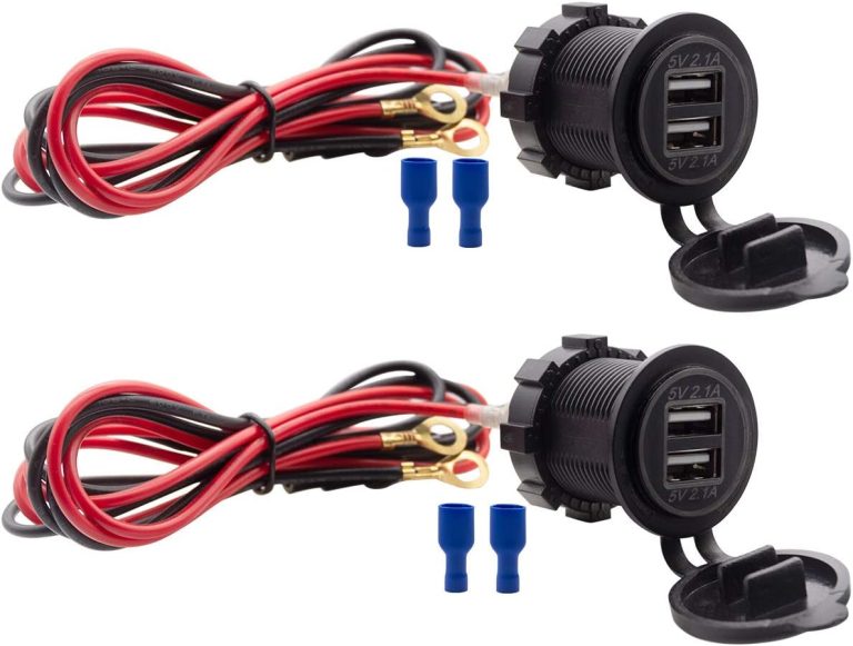 Dual USB Charger Socket Waterproof Power Outlet 12V/24V 2.1A & 2.1A for Car Boat Marine RV Mobile Blue LED