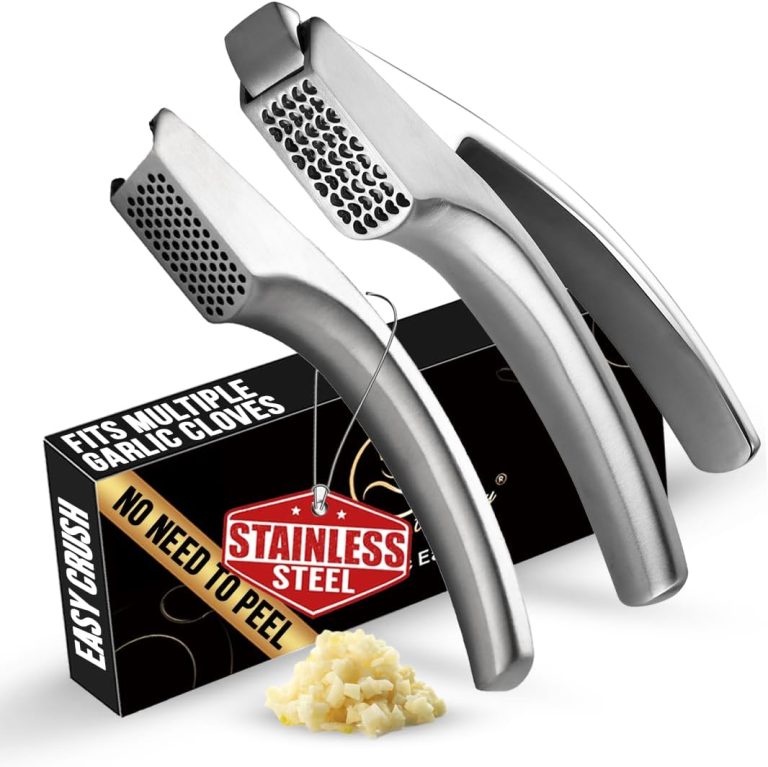 No Peeling Required Garlic Press Stainless Steel with Two Detachable Handles for Coarse & Fine Mincing – Premium Garlic Mincer Tool, Easy to Clean, Dishwasher Safe Garlic Crusher with 5-Year Warranty