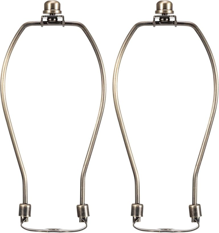 Lamp Harp 8 Inch, Saangseon Light Duty Antique Brass Lamp Shade Holder Replacement with Finial and Detachable 3/8 Saddle Base, Set of 2 DIY Lighting Accessories