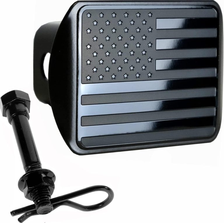 eVerHITCH USA Stainless Steel Flag Emblem Metal Hitch Cover with Pin Bolt (Fits 2″ Receivers, Black)