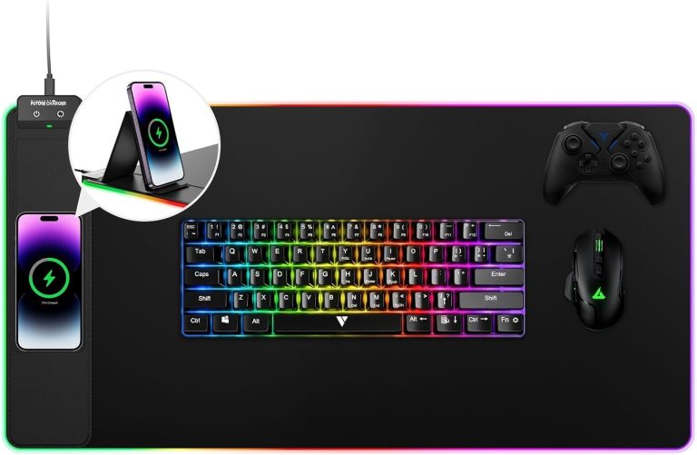 Wireless Charging Mouse Pad 15W – RGB Gaming Mouse Pad with Charger Stand, 31.5″x16.3″ XXX-Large Desk Mat for Laptop/PC/Keyboard, 13 Light Modes, Non-Slip Rubber Base, Waterproof, Black
