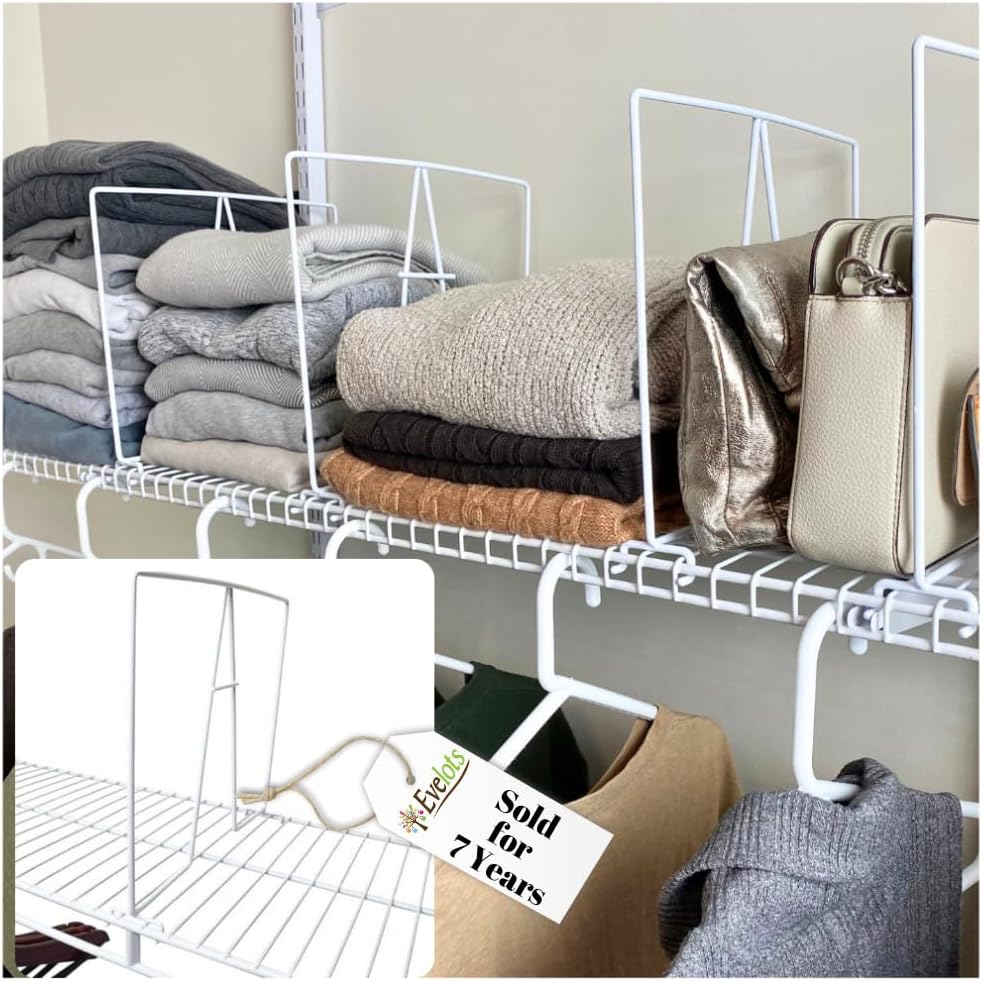 Evelots Wire Shelf Dividers -10 Pack- Closet Storage & Organization for Office/Pantry/Garage – Tall Shelf Separator – Easy Clip-No Tool – Solid Coated Steel Evelots Wire Shelf Dividers -10 Pack- Closet Storage & Organization for Office/Pantry/Garage – Tall Shelf Separator – Easy Clip-No Tool – Solid Coated Steel