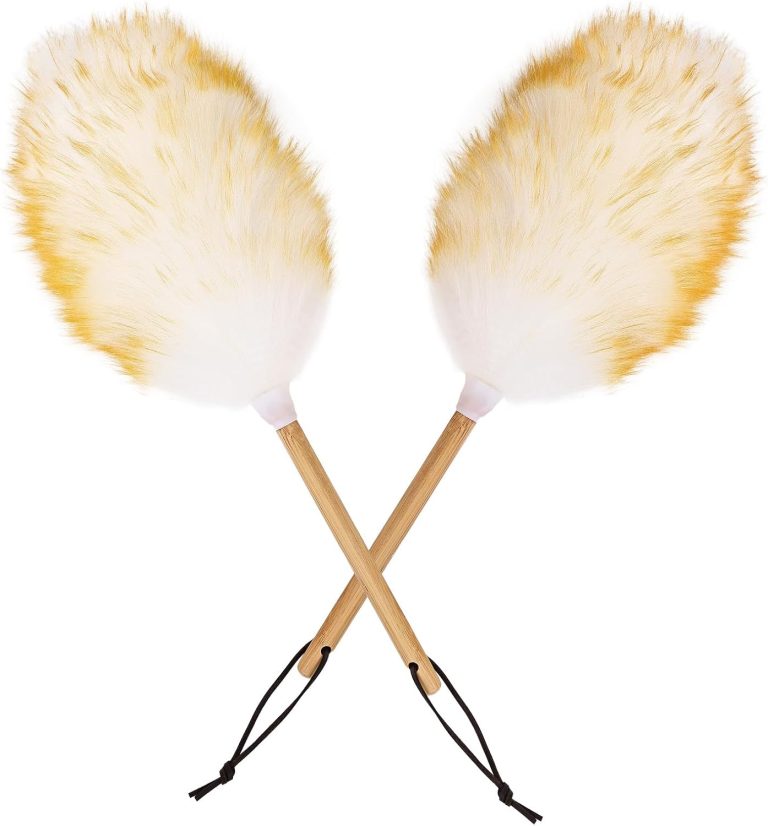 Lambswool Dusters for Cleaning with Solid Wooden Handle, Leather Hanging Strap, 15 Inch Natural Wool Duster for Cleaning Ceiling Fans, Window Blinds, Car Interiors, Computer Screens, and Shelves(2PCS)