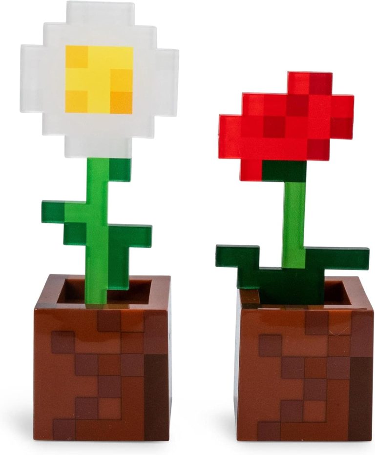 Minecraft Daisy and Poppy Flower Pot Mood Lights, Set of 2 | Nightstand Table Lamp with LED Light for Bedroom, Desk, Living Room | Home Decor Room Essentials | Video Game Gifts and Collectibles
