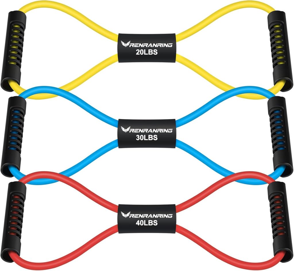RENRANRING Figure 8 Fitness Resistance Bands with Handles – Exercise Tube Band Set of 3 for Arm and Shoulder Stretch, Rope 8 Word Elastic for Women and Men RENRANRING Figure 8 Fitness Resistance Bands with Handles – Exercise Tube Band Set of 3 for Arm and Shoulder Stretch, Rope 8 Word Elastic for Women and Men