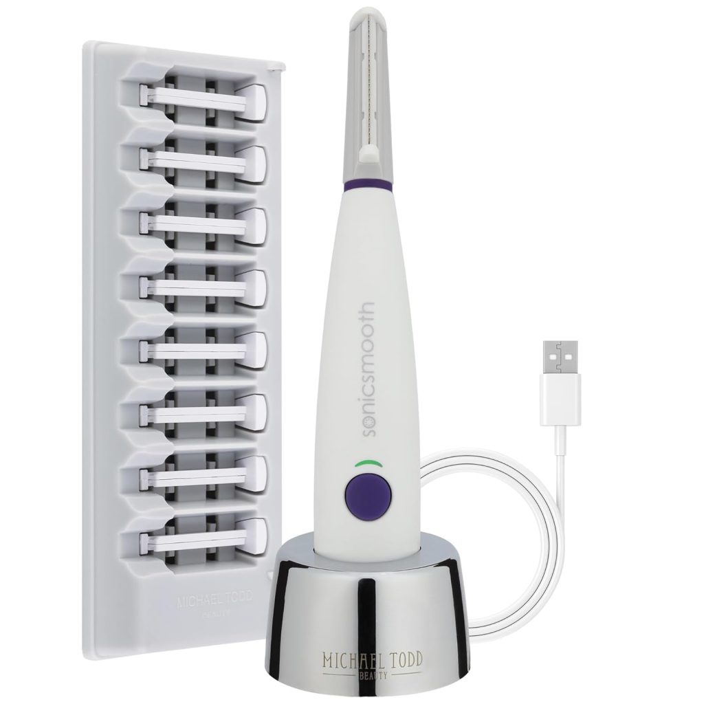 Michael Todd Beauty – Sonicsmooth – SONIC Technology Dermaplaning Tool – 2 in 1 Women’s Facial Exfoliation & Peach Fuzz Hair Removal System with 8 Weeks of Safety Edges