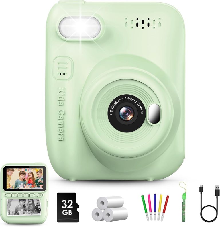 Kids Instant Print Camera, 3.0-inch HD Screen 32MP Photo Instant Digital Camera Christmas Birthday Gifts Toys for Children Girls Boys Age 3-12 – Green