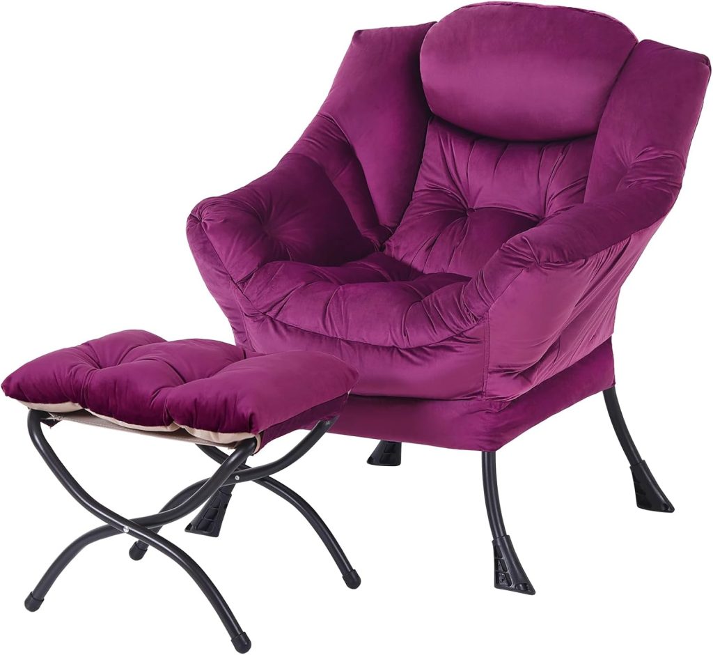 Lazy Chair with Ottoman, Modern Accent Chair Contemporary Lounge Leisure Upholstered Sofa Chair Set with Armrests, Reading Chair for Living Room, Bedroom, Office, Dark Purple Lazy Chair with Ottoman, Modern Accent Chair Contemporary Lounge Leisure Upholstered Sofa Chair Set with Armrests, Reading Chair for Living Room, Bedroom, Office, Dark Purple