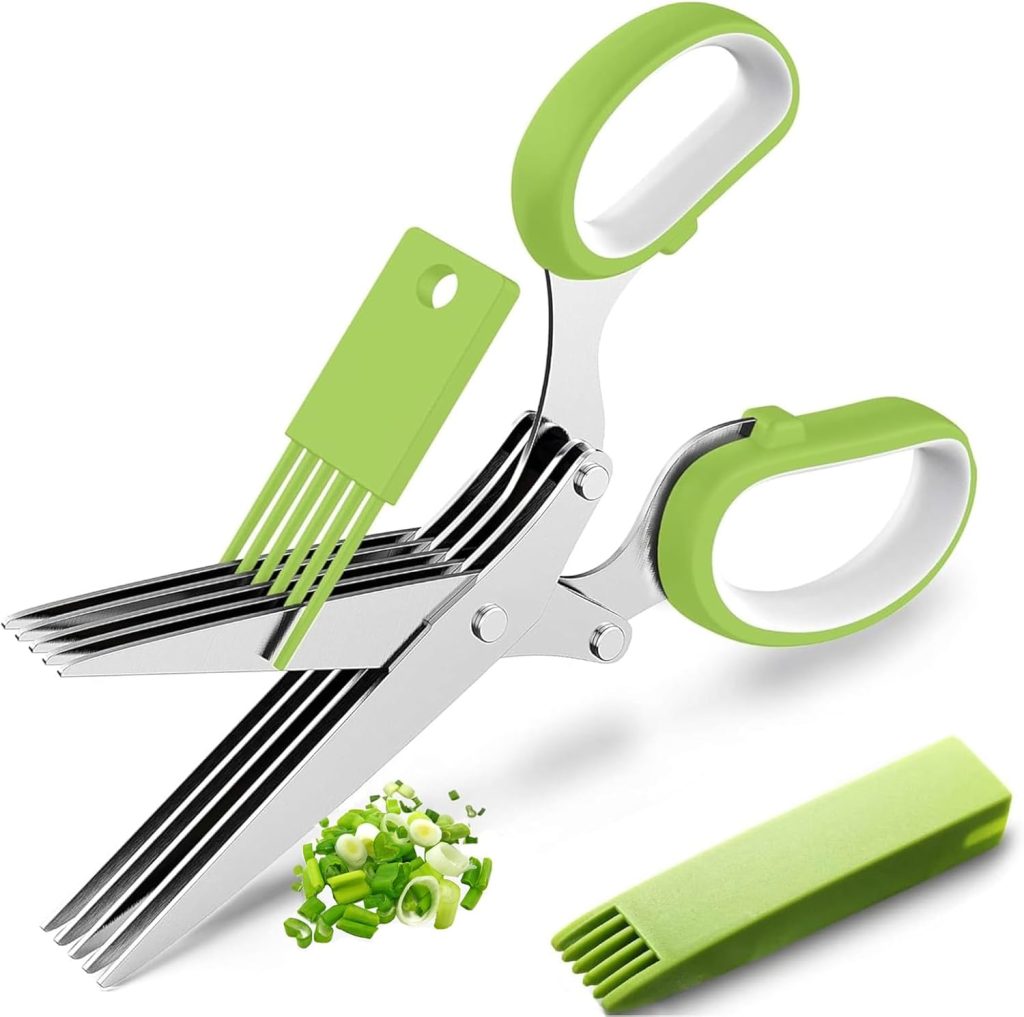 Herb Scissors Set, Kitchen Scissors with 5 Blades and Cover, Multipurpose Cutting Kitchen Herb Shears with Safety Cover and Cleaning Comb for Cutting Herbs and Papers