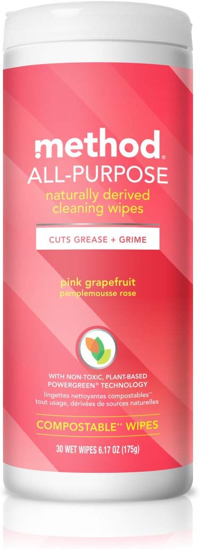 METHOD Pink Grapefruit All Purpose Cleaning Wipes, Multi-Surface, Compostable, 30 Count (Pack of 1) METHOD Pink Grapefruit All Purpose Cleaning Wipes, Multi-Surface, Compostable, 30 Count (Pack of 1)