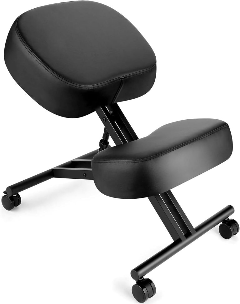 Kneeling Chair Ergonomic for Office, Adjustable Stool for Home and Office – Improve Your Posture with an Angled Seat – Thick Moulded Foam Cushions – Brake and Smooth Gliding Casters