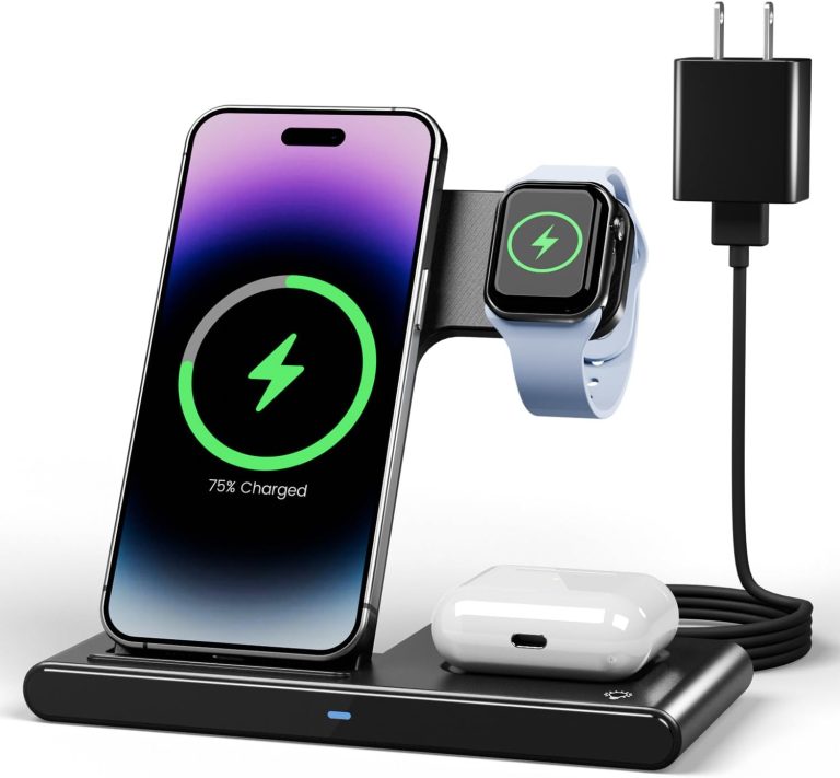 Wireless Charger iPhone Charging Station: 3 in 1 Charger Stand Multiple Devices for Apple – iPhone 16 15 14 Pro Max 13 12 11 – Watch 10 9 8 7 6 5 4 3 2 SE and Ultra Series – Airpods 4 3 2 Pro