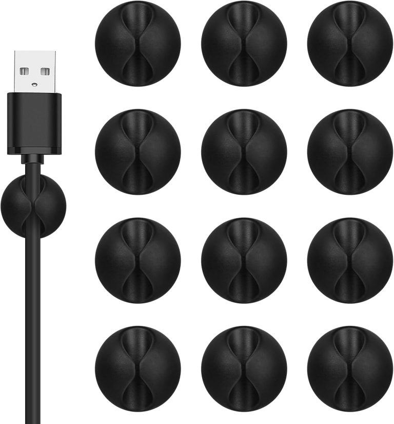 Cord Holder Cable Clips – 12PCS Black Cable Cord Organizer, Adhesive Charger Wire Cord Clips, Cable Management Keeper, Wire Cable Holder for Nightstand, Desk, Office or Mouse Cord