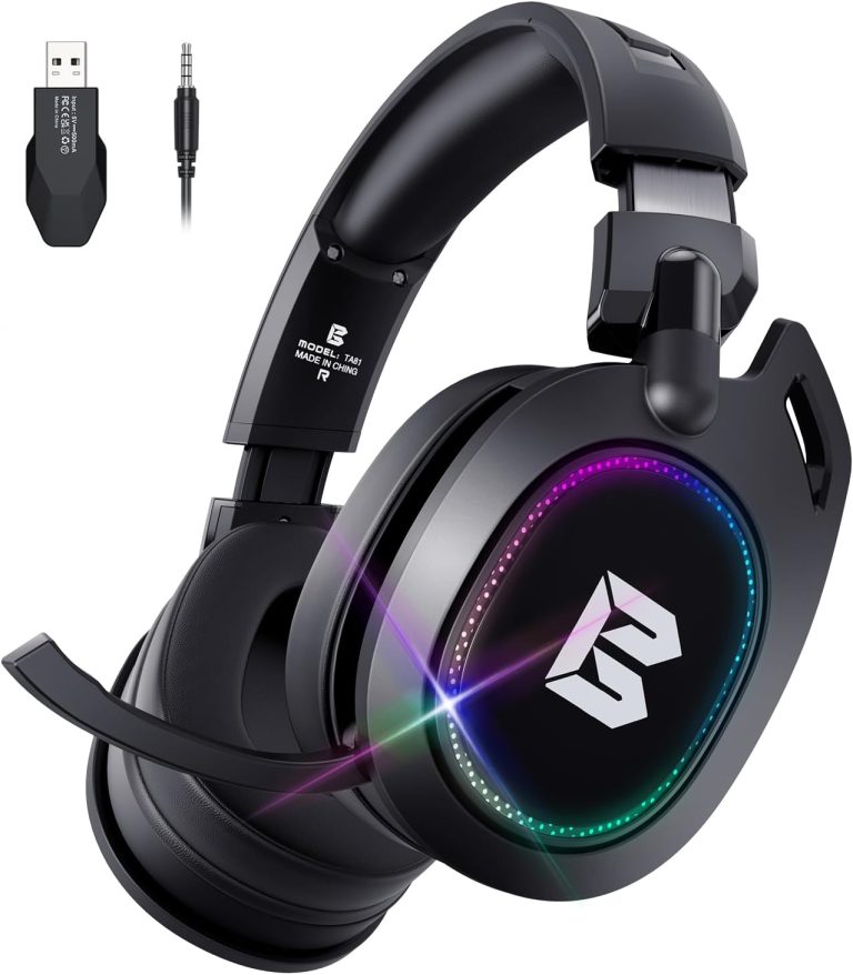 BENGOO Wireless Gaming Headset for PS5 PS4 PC Mac Nintendo Switch, Bluetooth Over-Ear Headphones with Noise Isolating Microphone, Low Latency, RGB, 50H Battery, Wired Mode for Xbox Series – Black