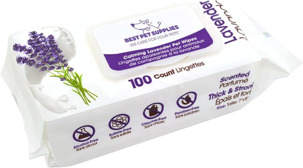 Best Pet Supplies 8″ x 9″ Pet Grooming Wipes for Dogs & Cats, 100 Pack, Plant-Based Deodorizer for Coats & Dry, Itchy, or Sensitive Skin, Clean Ears, Paws, & Butt – Calming Lavender Best Pet Supplies 8″ x 9″ Pet Grooming Wipes for Dogs & Cats, 100 Pack, Plant-Based Deodorizer for Coats & Dry, Itchy, or Sensitive Skin, Clean Ears, Paws, & Butt – Calming Lavender
