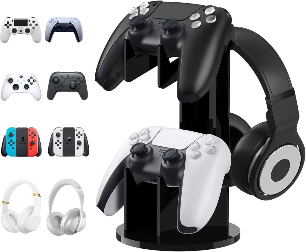 MoKo Universal Stand for Game Controller and Headset Stand, 2 in 1 Game Controller Stand Holder Storage Organizer for ps5, ps4, Xbox One, Xbox Series, Controller Stand Gaming Accessories, Black MoKo Universal Stand for Game Controller and Headset Stand, 2 in 1 Game Controller Stand Holder Storage Organizer for ps5, ps4, Xbox One, Xbox Series, Controller Stand Gaming Accessories, Black