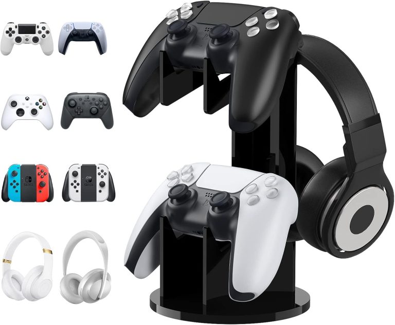 MoKo Universal Stand for Game Controller and Headset Stand, 2 in 1 Game Controller Stand Holder Storage Organizer for ps5, ps4, Xbox One, Xbox Series, Controller Stand Gaming Accessories, Black