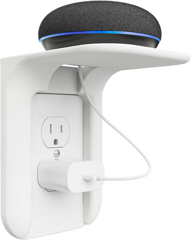 WALI Outlet Shelf Wall Holder,Bathroom Wall Shelf up to 10lbs Standard Vertical Duplex Wall Shelf Organizer for Smart Home Decor Space Saving Power Tools, Toothbrush (OLS001-W), 1 Pack, White