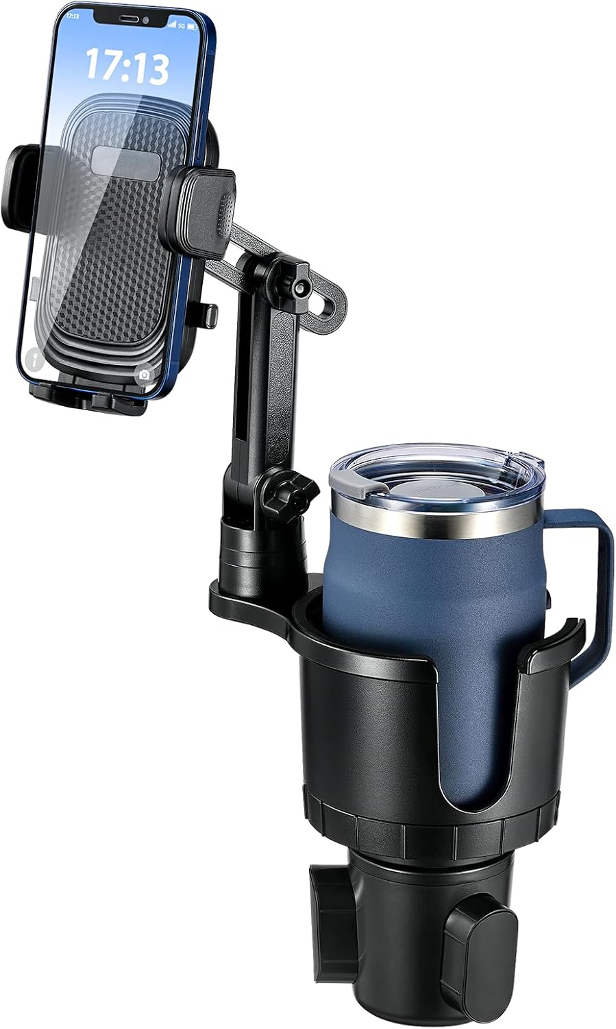 Cup Holder Phone Mount for Car,Upgraded 2 in 1 Car Cup Phone Holder Expander with Adjustable Base,360 Degree Rotation,This Hill Cup Phone Holder for Car Compatible iPhone,Samsung & All Smartphones