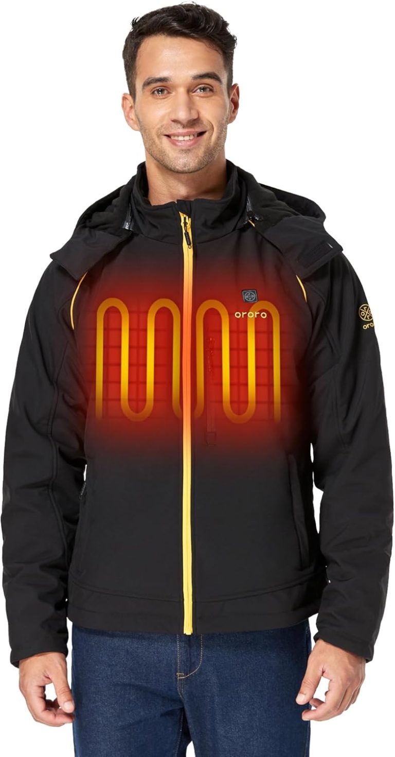 ORORO Men’s Heated Jacket with Battery, Heated Coat with Detachable Hood (Charger Not Included)