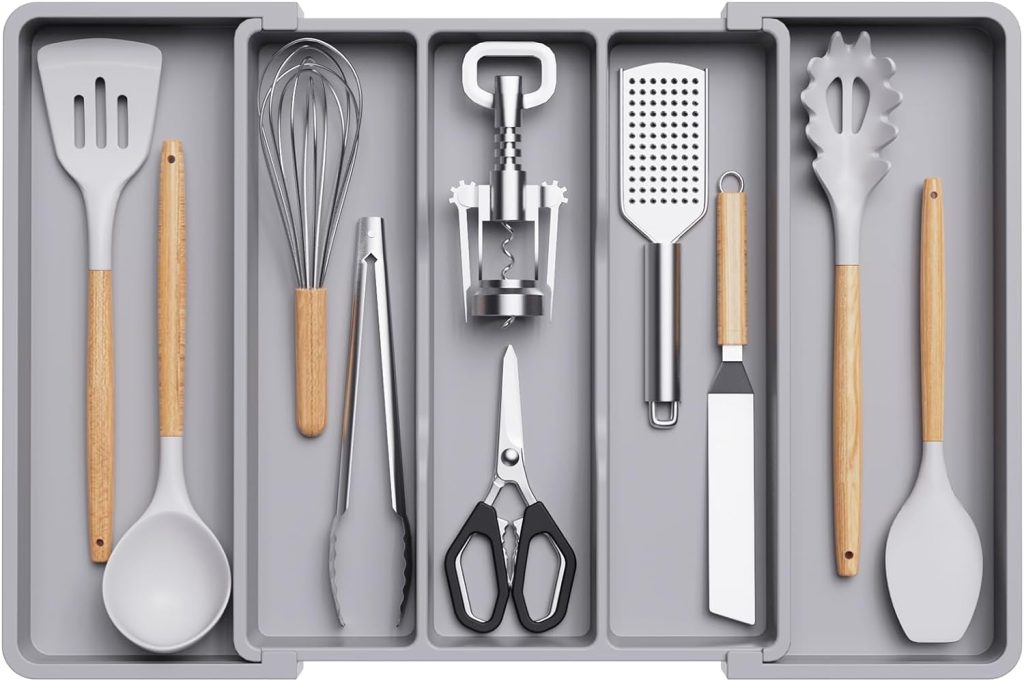 Lifewit Utensil Organizer for Kitchen Drawers, Expandable Cooking Utensil Tray, Adjustable Cutlery Silverware Flatware Holder, Plastic Kitchen Spatula Tools and Gadgets Storage Divider, Large, Gray Lifewit Utensil Organizer for Kitchen Drawers, Expandable Cooking Utensil Tray, Adjustable Cutlery Silverware Flatware Holder, Plastic Kitchen Spatula Tools and Gadgets Storage Divider, Large, Gray