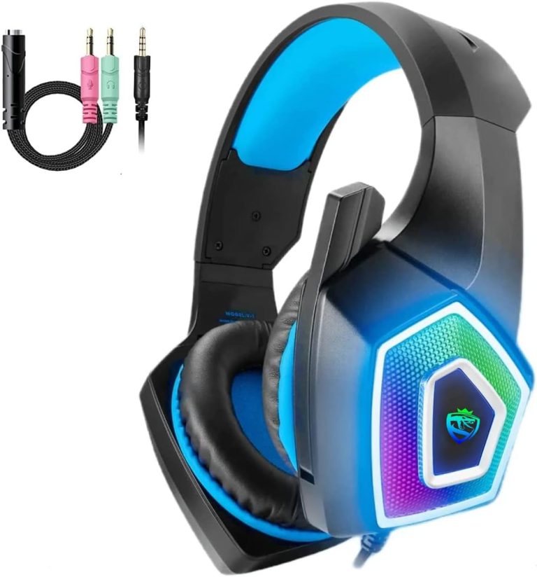 ARKARTECH Gaming Headset with Mic for Xbox One PS4 PS5 PC Switch Tablet, with Stereo Surround Sound & LED Light Noise Cancelling Over Ear Headphones