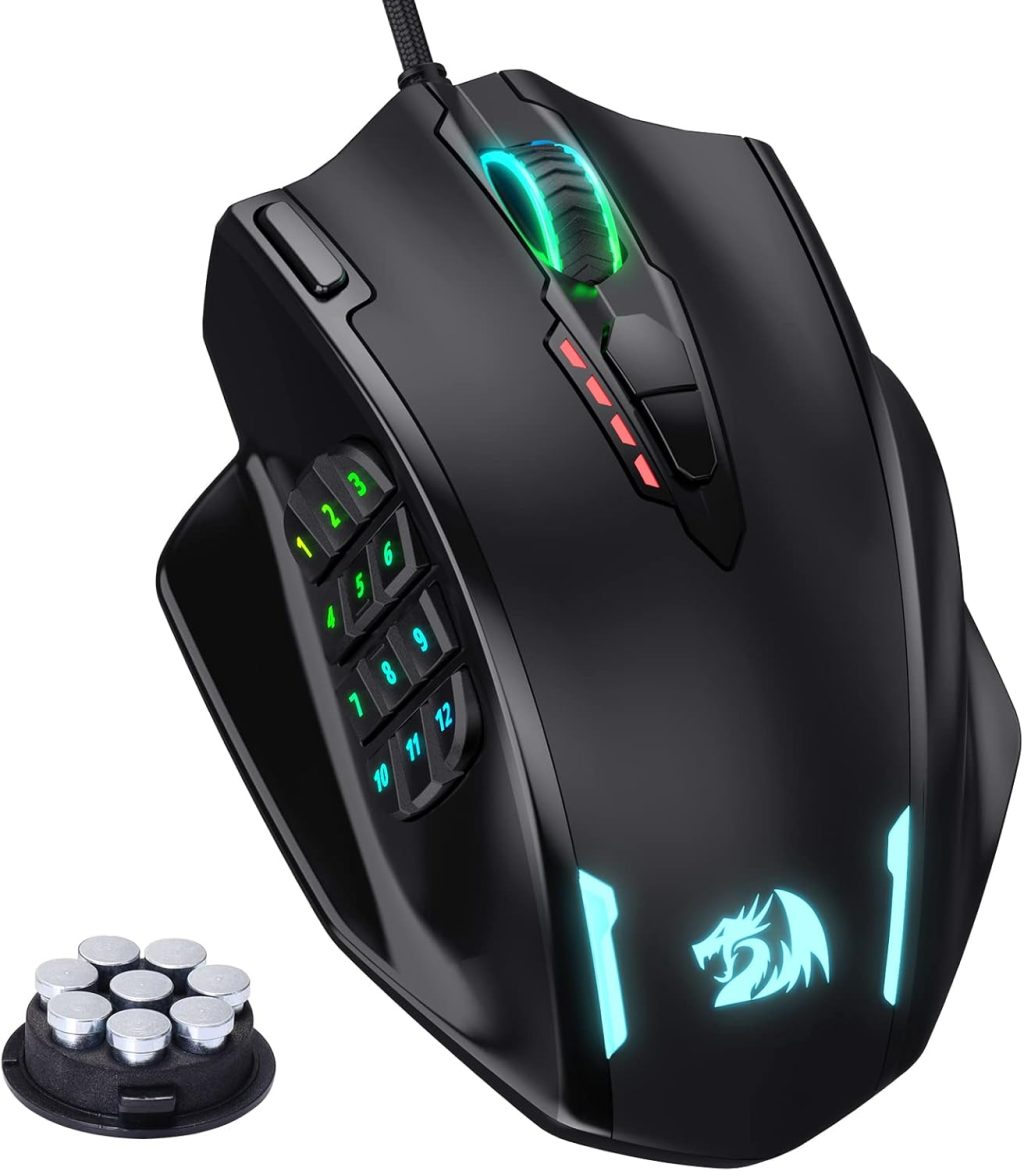 Redragon M908 Impact RGB LED MMO Gaming Mouse with 12 Side Buttons, Optical Wired Ergonomic Mouse with Max 12,400DPI, High Precision, 18 Programmable Macro Shortcuts, Comfort Grip Redragon M908 Impact RGB LED MMO Gaming Mouse with 12 Side Buttons, Optical Wired Ergonomic Mouse with Max 12,400DPI, High Precision, 18 Programmable Macro Shortcuts, Comfort Grip