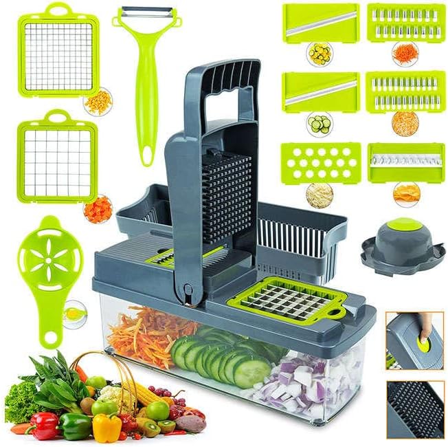 Kitchen Vegetable Slicer, Vegetable Chopper 14 in 1, Fruit, Vegetable Tools Manual Multifunctional Food Chopper Container For Different Kind of Vegetables and Fruits Kitchen Vegetable Slicer, Vegetable Chopper 14 in 1, Fruit, Vegetable Tools Manual Multifunctional Food Chopper Container For Different Kind of Vegetables and Fruits