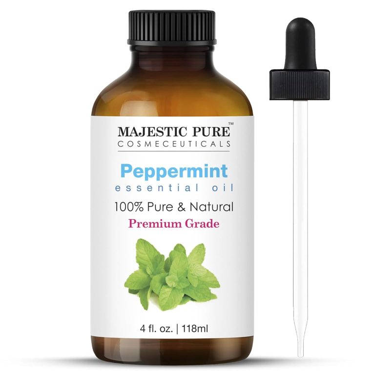 MAJESTIC PURE Peppermint Essential Oil | 100% Pure and Natural Peppermint Oil | Premium Grade Essential Oils for Hair Care, Home Diffusers, Skin, Aromatherapy, Massage and Humidifiers | 4 Fl Oz