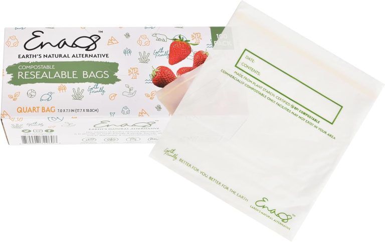 100% Compostable Food Storage Bags [Quart 100 Pack] Eco-Friendly Freezer Bags, Resealable Bags, Heavy-Duty, Reusable, Off-White by Earth’s Natural Alternative