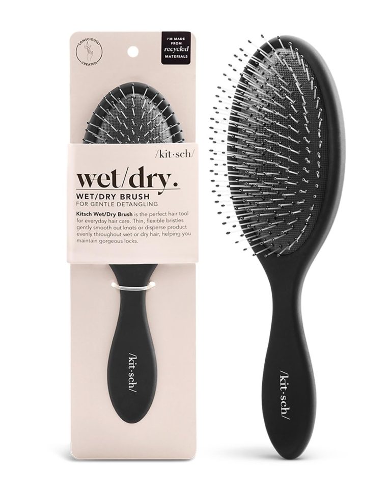 Kitsch Hair Detangler Brush – Soft Bristle Detangling Brush for Women, Curly & Straight, Dry & Wet Hair Brush, Tangle Free Hair Brush, Flexible Bristles Comb, Travel-Friendly – Black