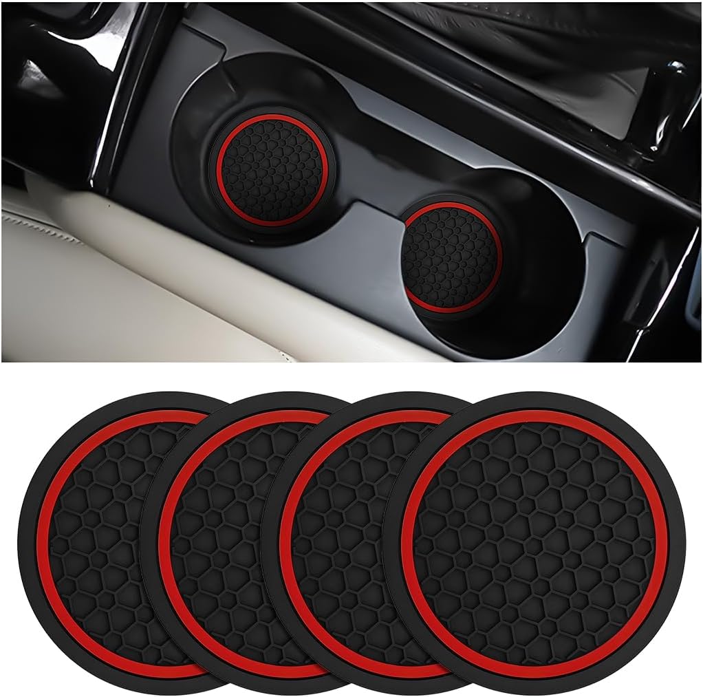 Mandark 4PCS Car Cup Holder Coasters, 2.75 Inch Non-Slip Insert Water Bottle Holder Pads, Dustproof Automotive Interior Accessories Mat, Universal for Vehicles, Trucks, RVs and More(Black/Red) Mandark 4PCS Car Cup Holder Coasters, 2.75 Inch Non-Slip Insert Water Bottle Holder Pads, Dustproof Automotive Interior Accessories Mat, Universal for Vehicles, Trucks, RVs and More(Black/Red)