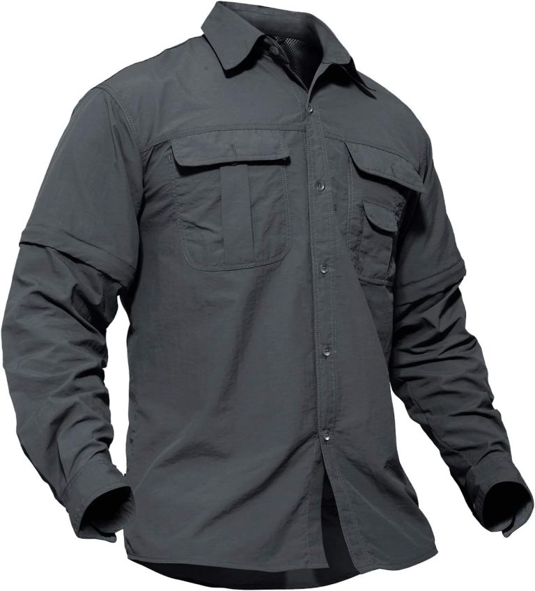 TACVASEN Men’s Breathable Quick Dry Solid Convertible Long Sleeve Shirt Fishing Hiking Safari