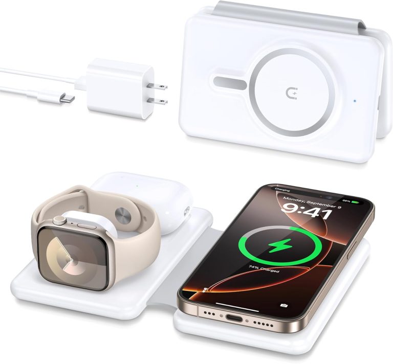 Magnetic Wireless Charger for iPhone: 3 in 1 Travel Charging Station for Apple Devices for iPhone 16 15 14 13 12 Pro Max Plus – Foldable Charging Pad for Apple Watch Series & Airpods 3 2 Pro